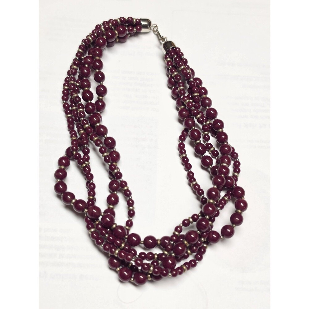 Vintage Miriam Haskell Burgundy Red Wine Glass Bead Multi-Strand Necklace Signed